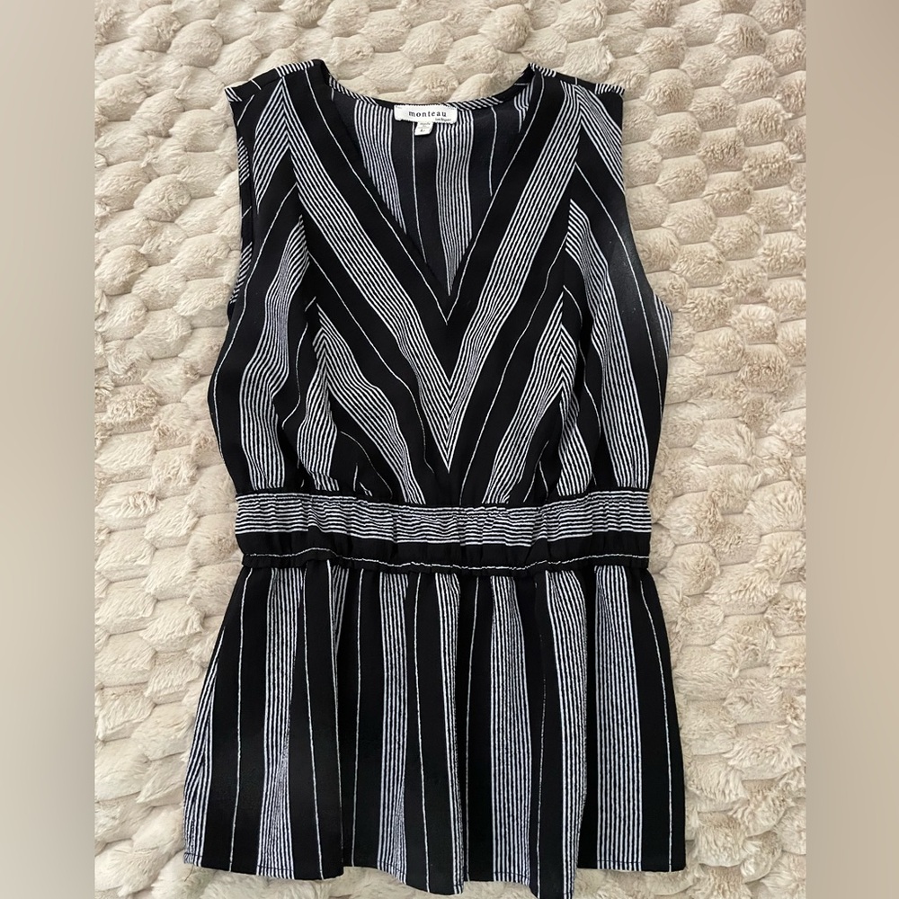 Monteau Black and White Striped Tank Top
